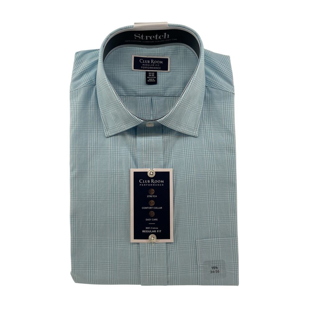Club Room Dress Shirt Performance Men's 15.5 34/35 Regular Fit Turquoise NEW